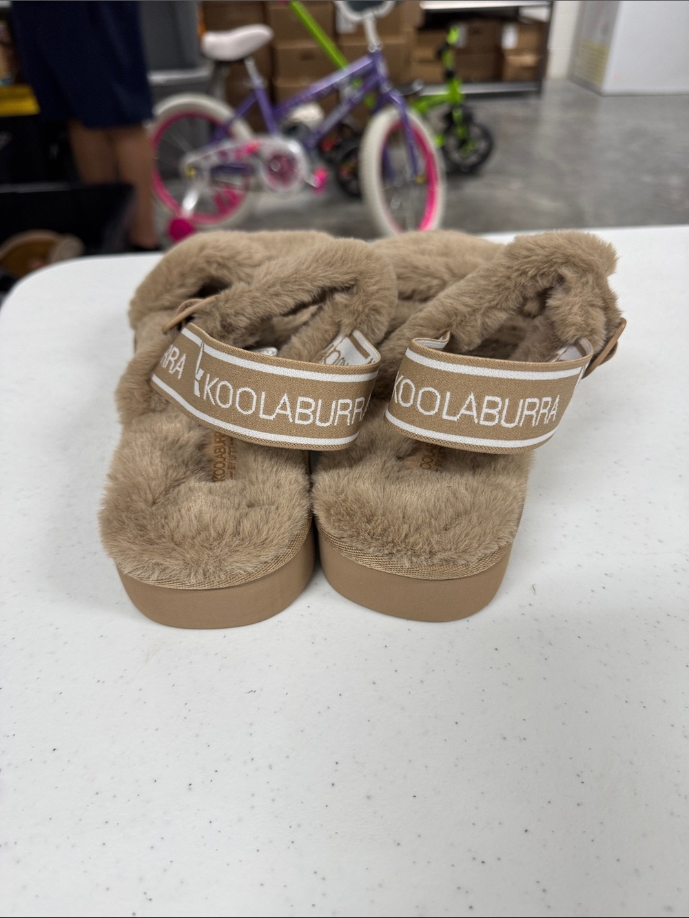 Koolaburra women Tan Fuzzy Strap Sandals